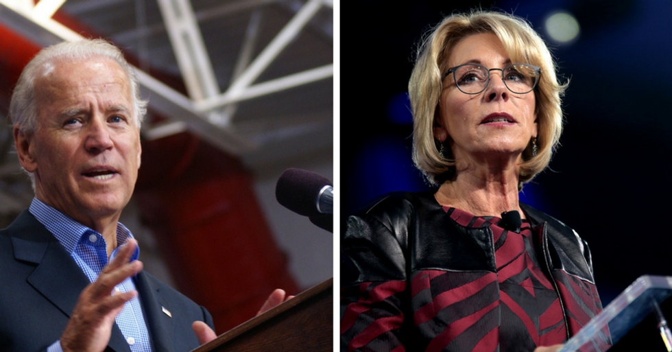 Biden Schools DeVos Over Roll Back Of Campus Sexual Assault Protections