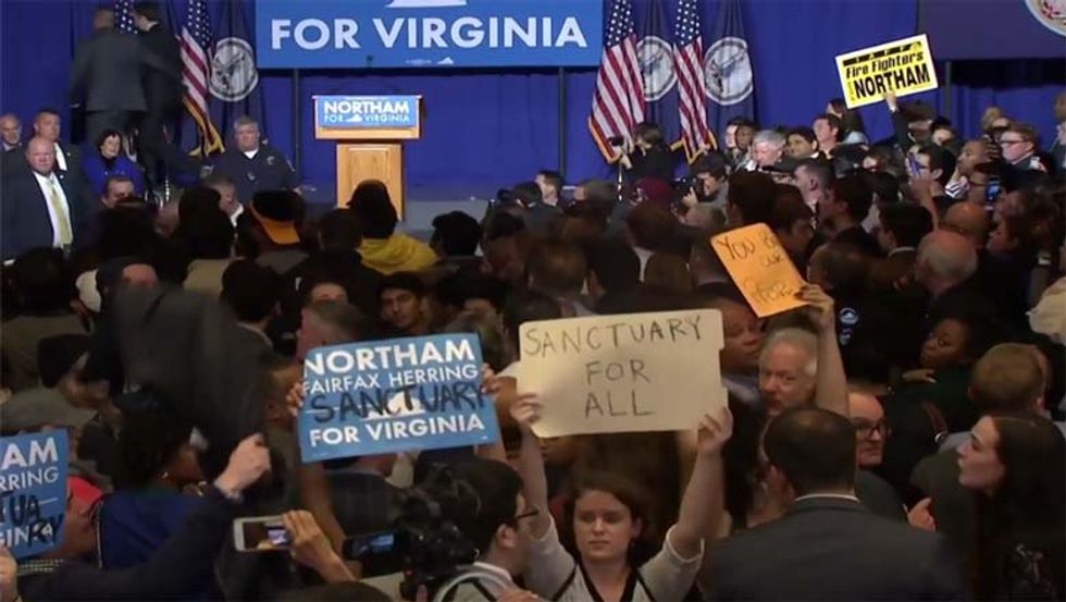 WATCH: Ralph Northam’s Victory Speech Interrupted by Protesters