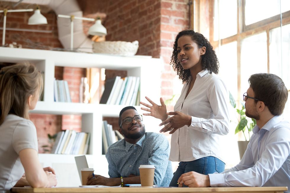 Professional woman shows leadership skills as she hopes to land an executive position within the company