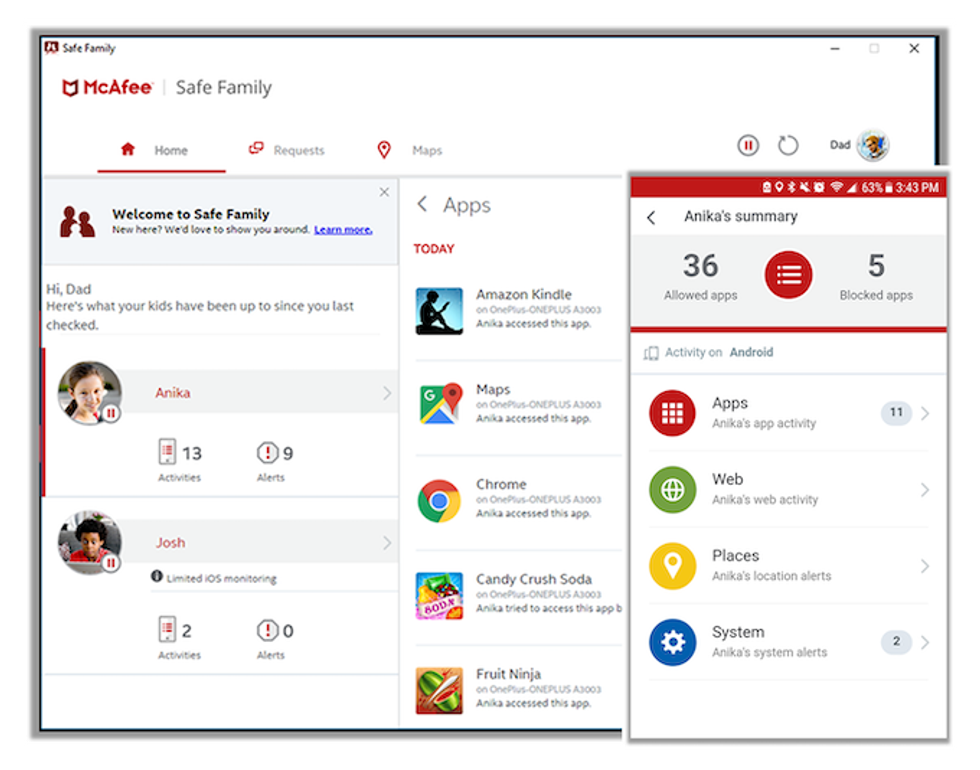 The McAfee Safe Family portal