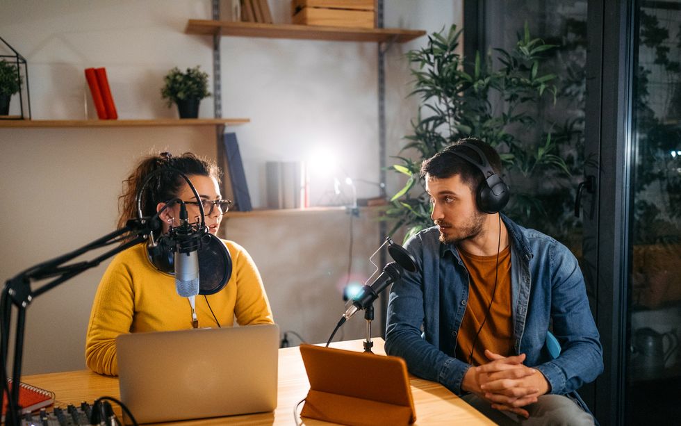 Podcast interview stock image