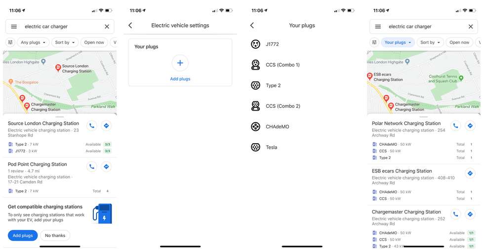 Google Maps search for car charger