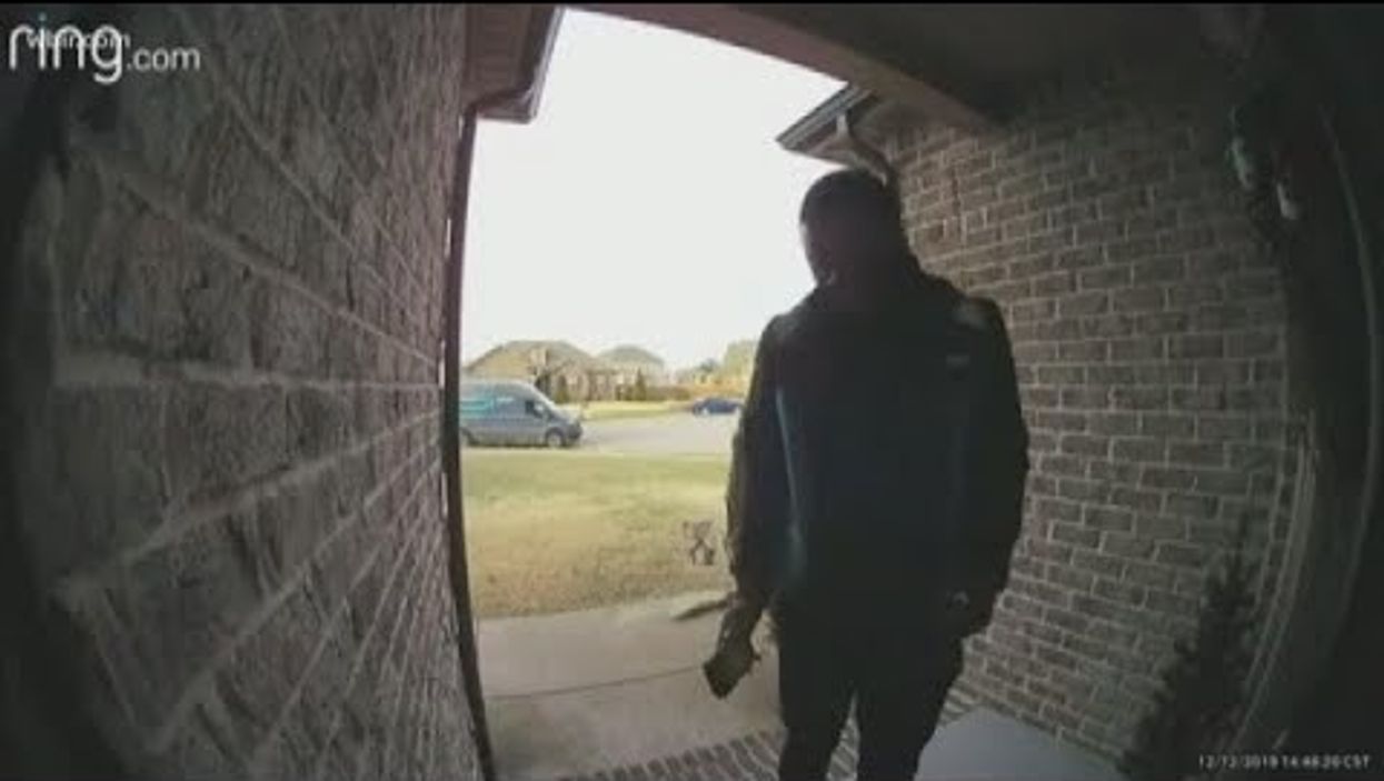 Amazon driver caught on camera doing a happy dance after finding a box of treats on family's porch