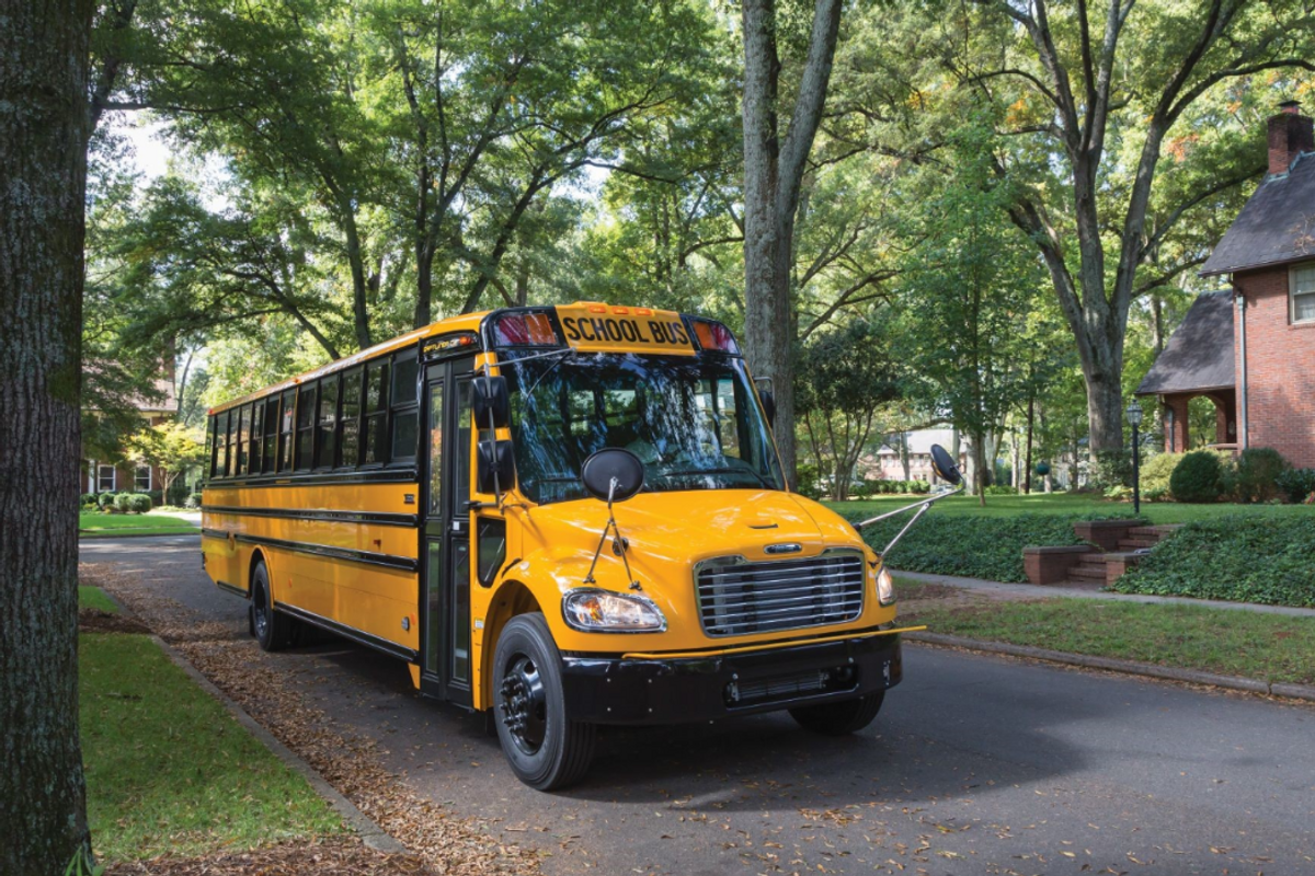 Electric school bus made by Thomas Built Buses