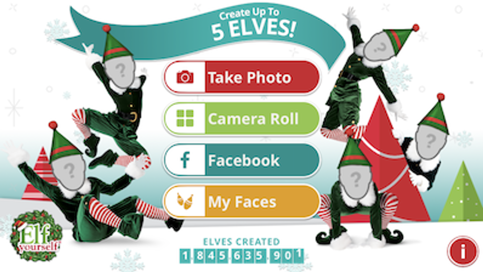 Faceless elves in green suits around a menu of options