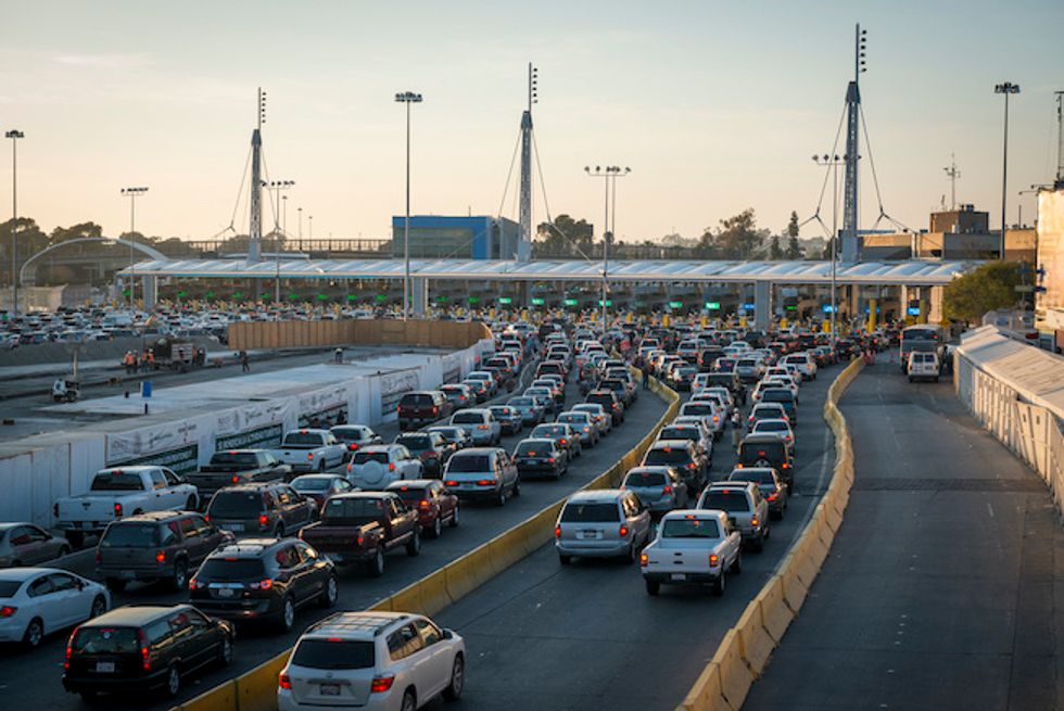 Cars stopped at a border crossing