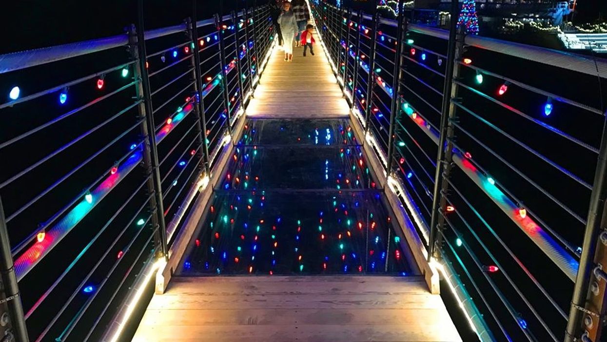 Gatlinburg's SkyBridge is decked out in Christmas lights for the holidays