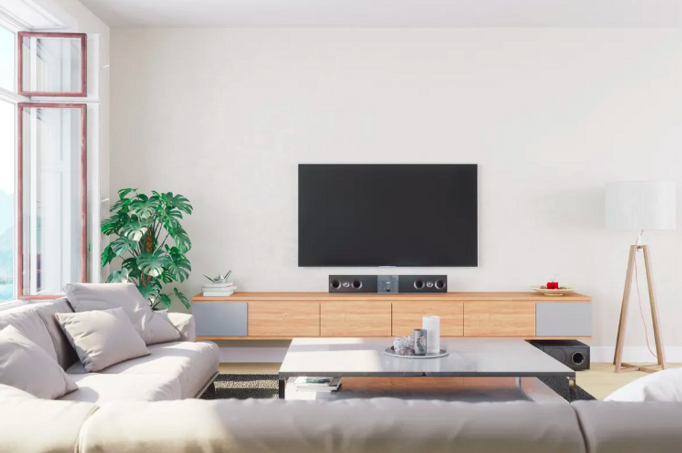 A living room with a television set
