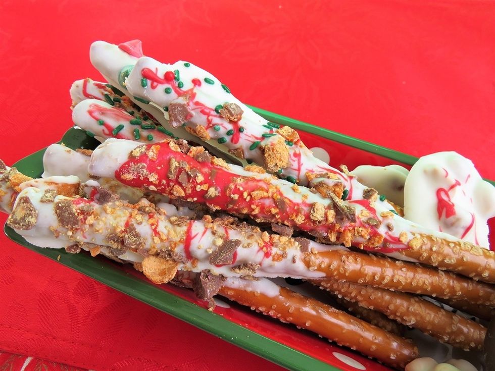 Chocolate covered pretzels for a holiday office party