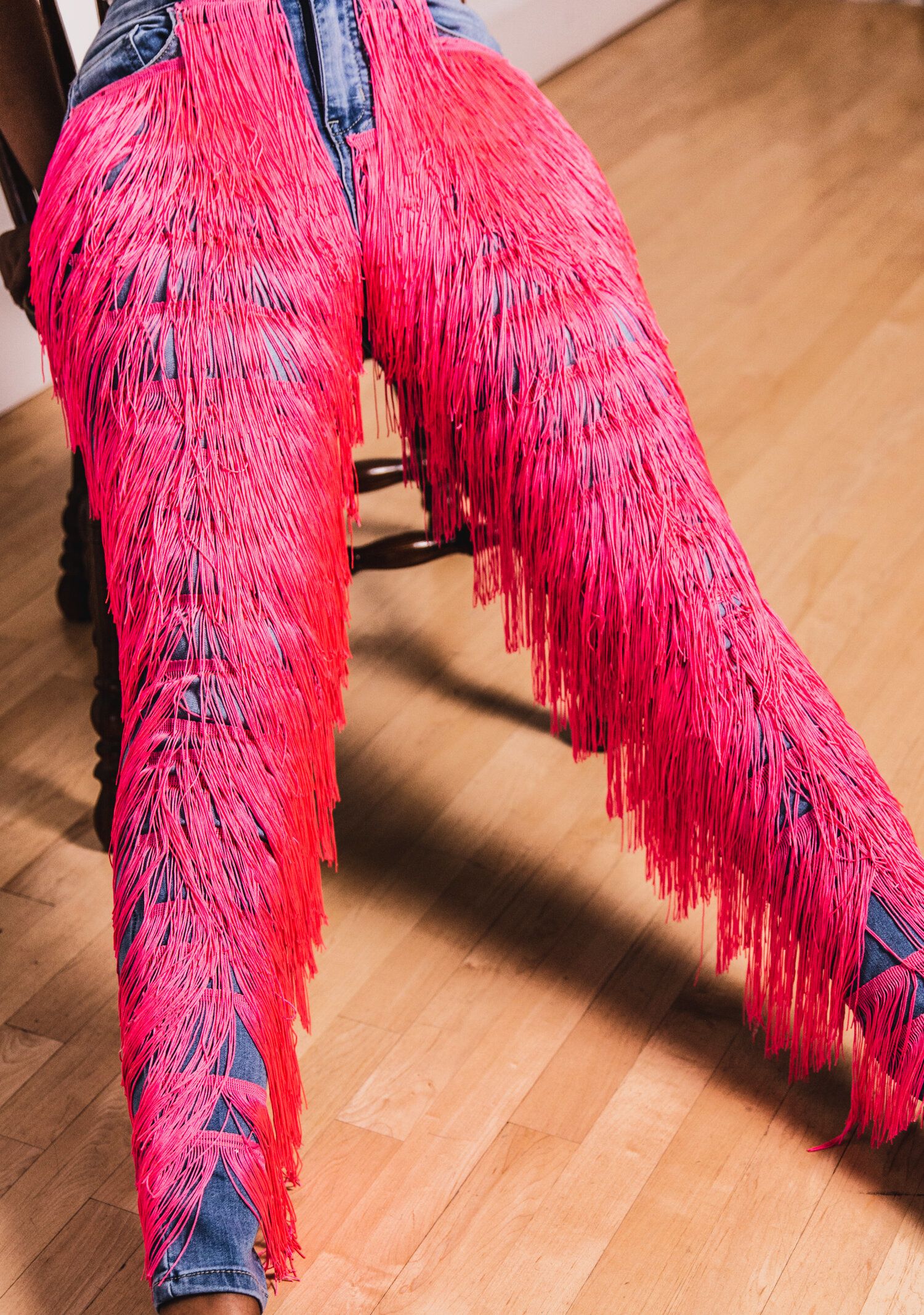 pink fringe jeans