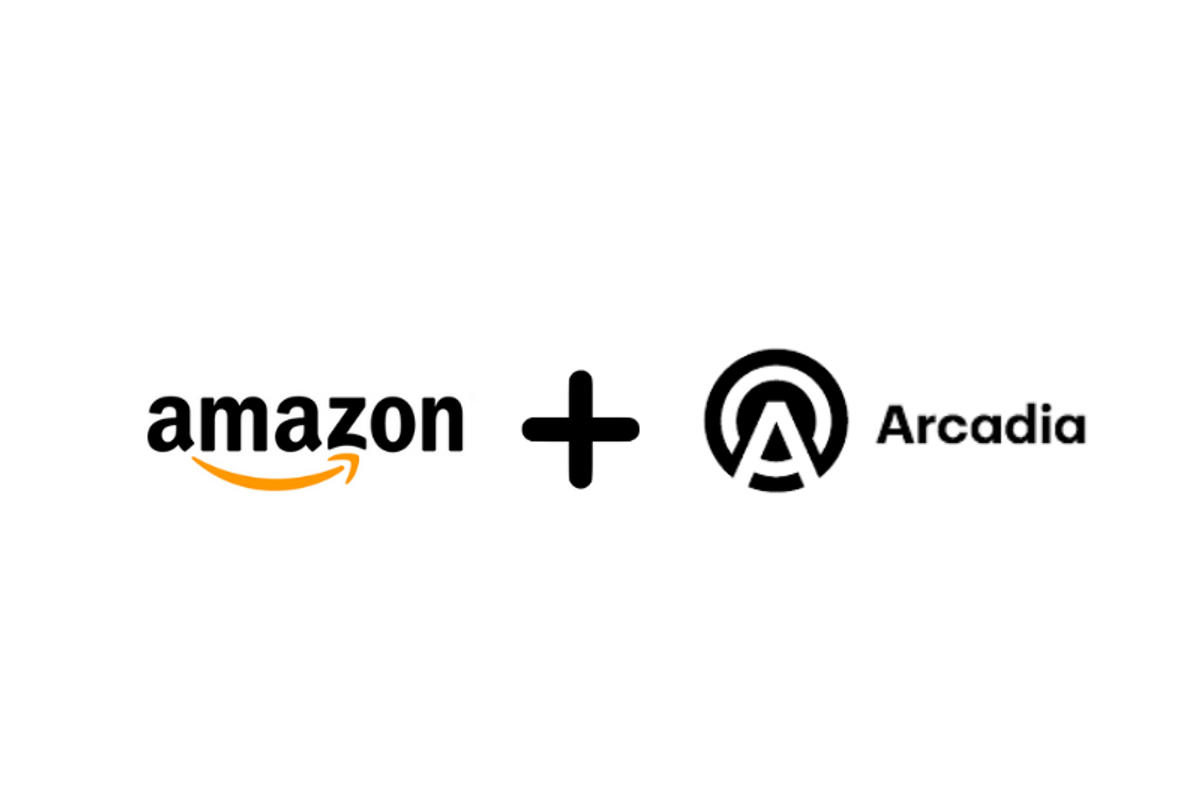 The Amazon Logo, a plus sign, the Arcadia Power logo