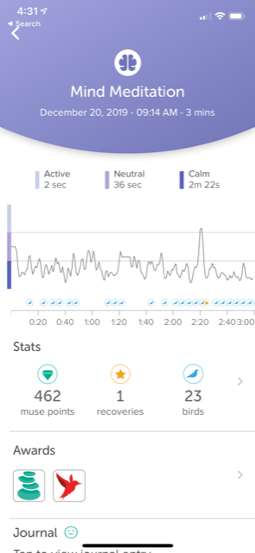 The app from Muse showing a meditation session