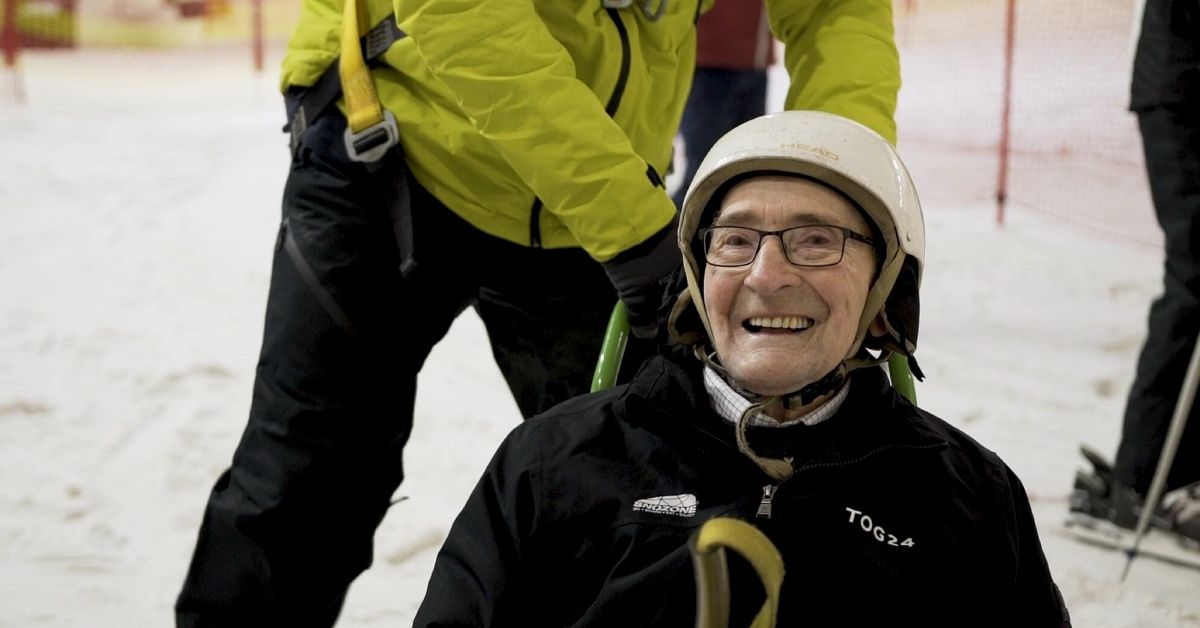 Care Home Resident Fulfills His Boyhood Wish Of Skiing For The First Time, Just Months Before His 93rd Birthday
