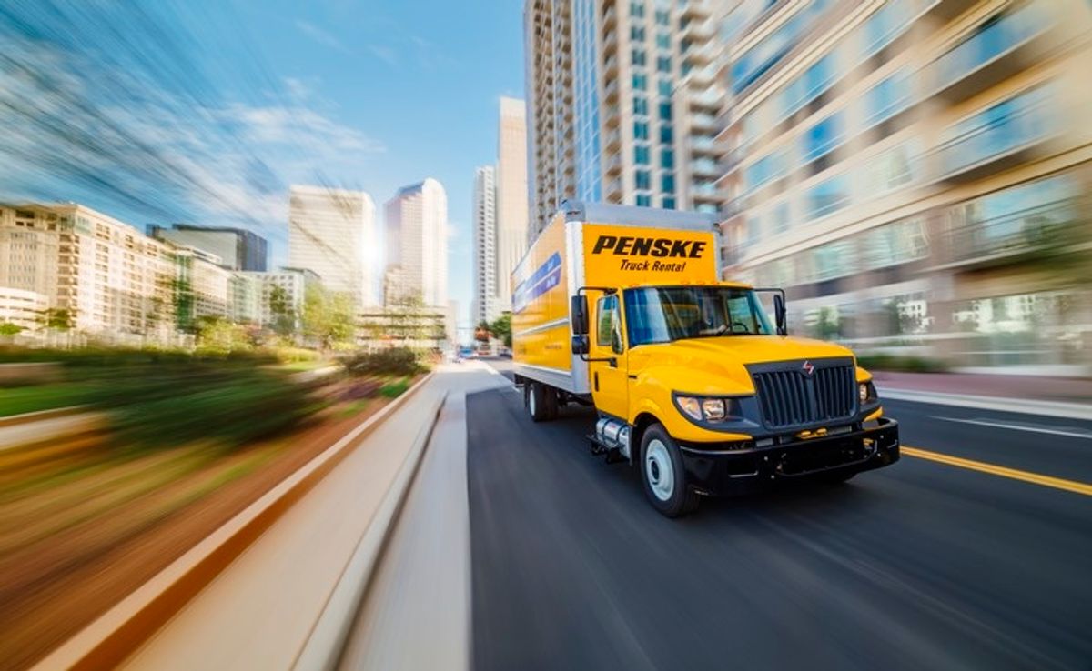 Penske truck in city