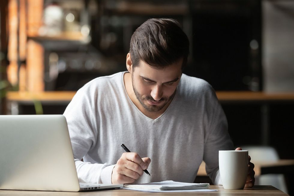 Professional man struggling with his New Year's resolutions