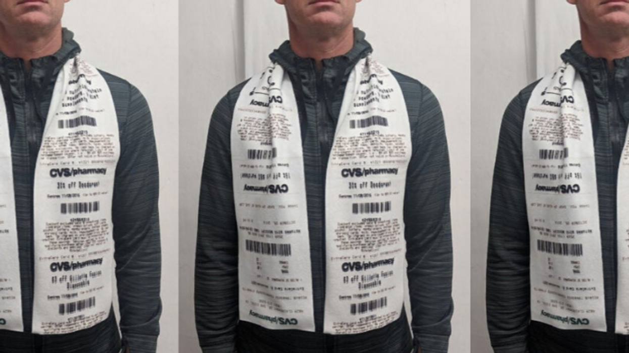 This scarf looks one of those miles-long CVS receipts, and it's honestly genius