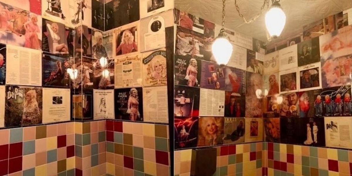 This NYC bar's bathroom is covered in Dolly Parton records as a tribute