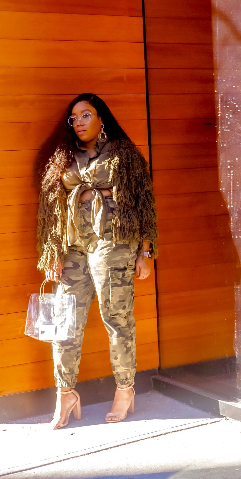 Camo Print Casual Knit Barrel Pants main image 1