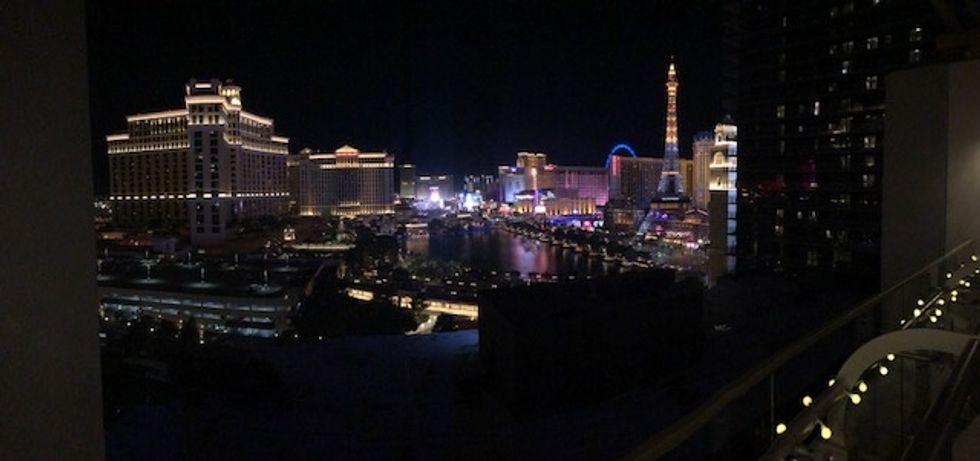 The Las Vegas Strip at night with a view of the casinos and lights