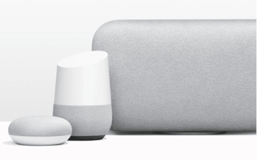 Three Google Home devices including the Google Home Mini