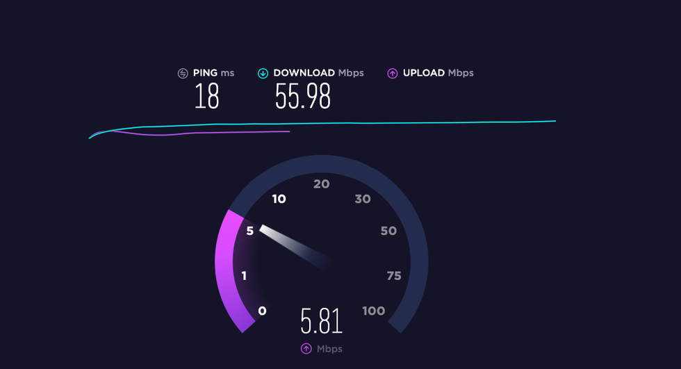 Screenshot of Ookla test