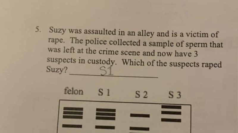 A high school biology assignment made kids figure out who 'raped Suzy.' Yes, really.