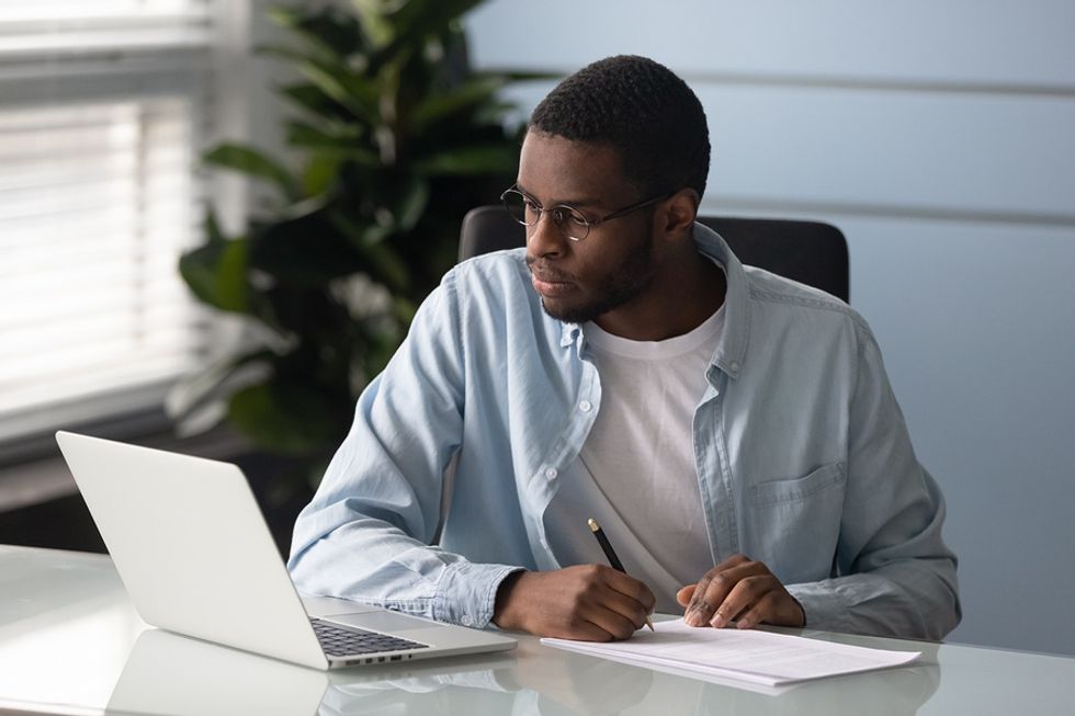 Veteran man promoting his military service in his job search