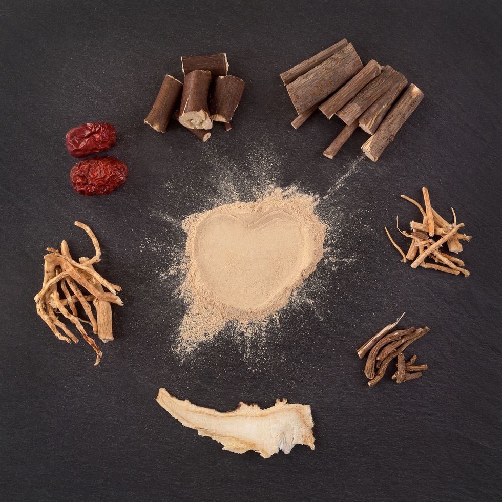 Adaptogen herbs arranged in a circle