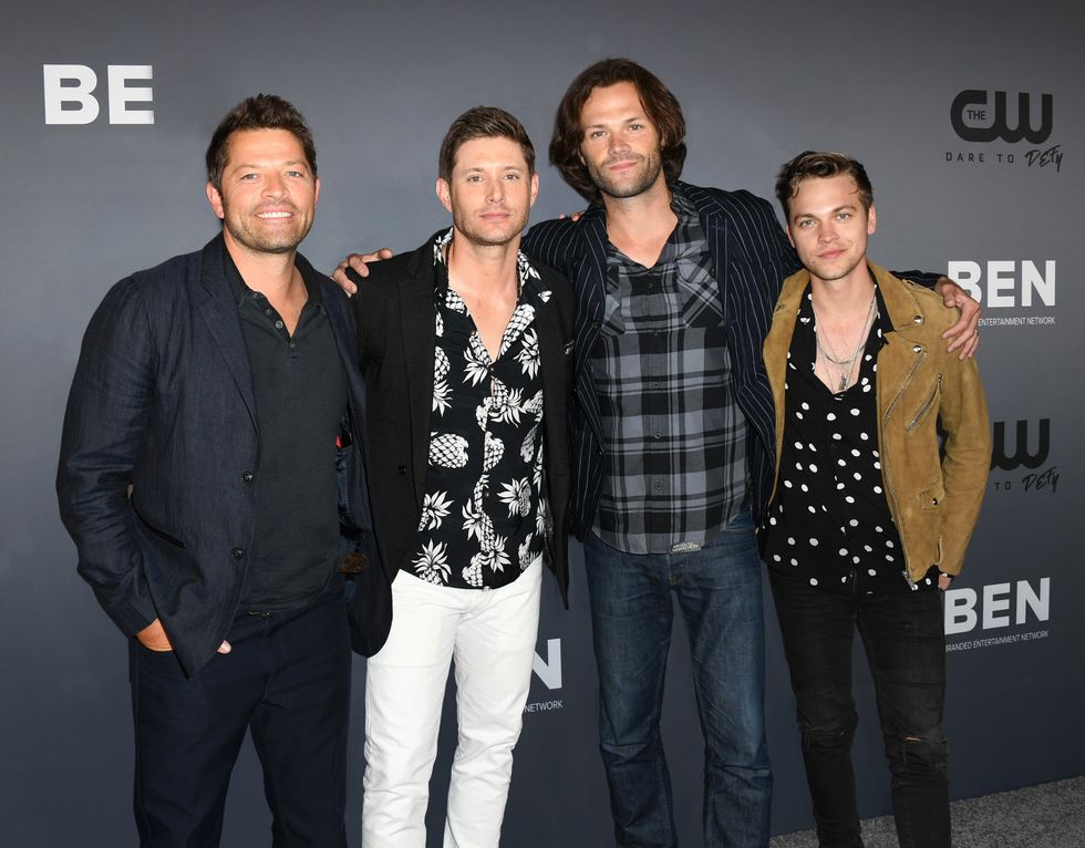 Misha Collins, Jensen Ackles, Jared Padalecki and Alexander Calvert attend a red carpet event.