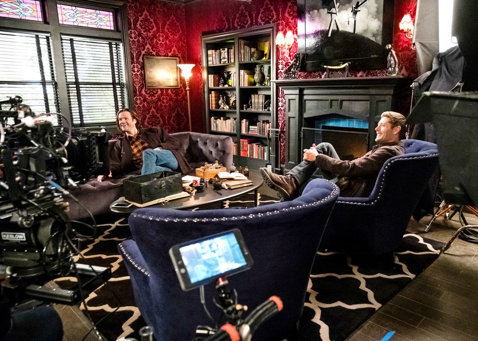 Jared Padalecki and co-star Jensen Ackles on the set of Supernatural.