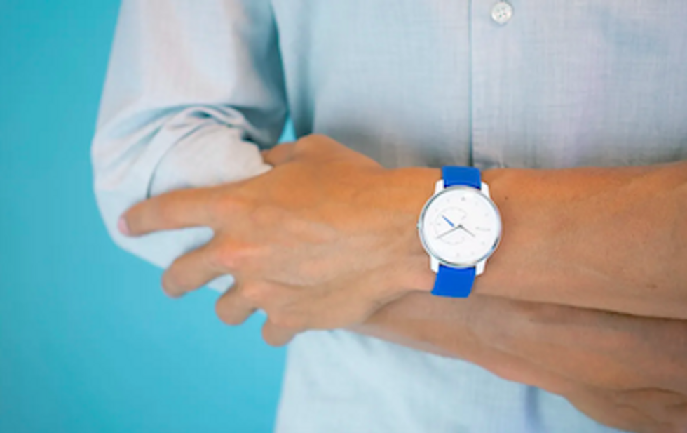 A blue Withings smartwatch