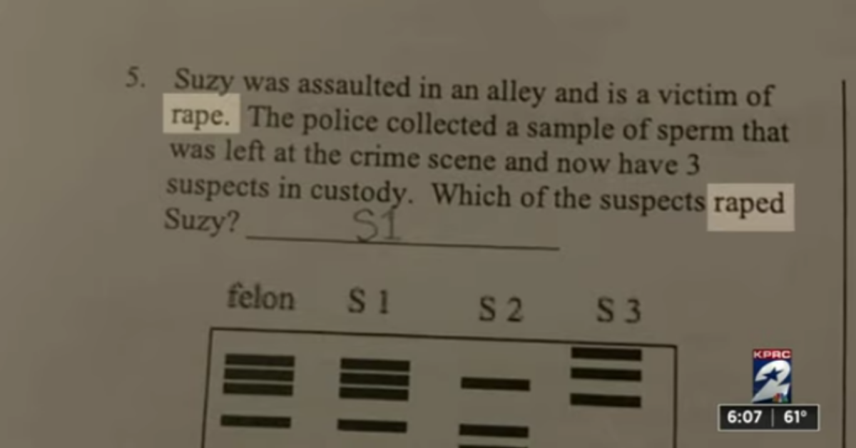 Parents Outraged After Texas Teacher Includes Question About Rape On Homework Assignment