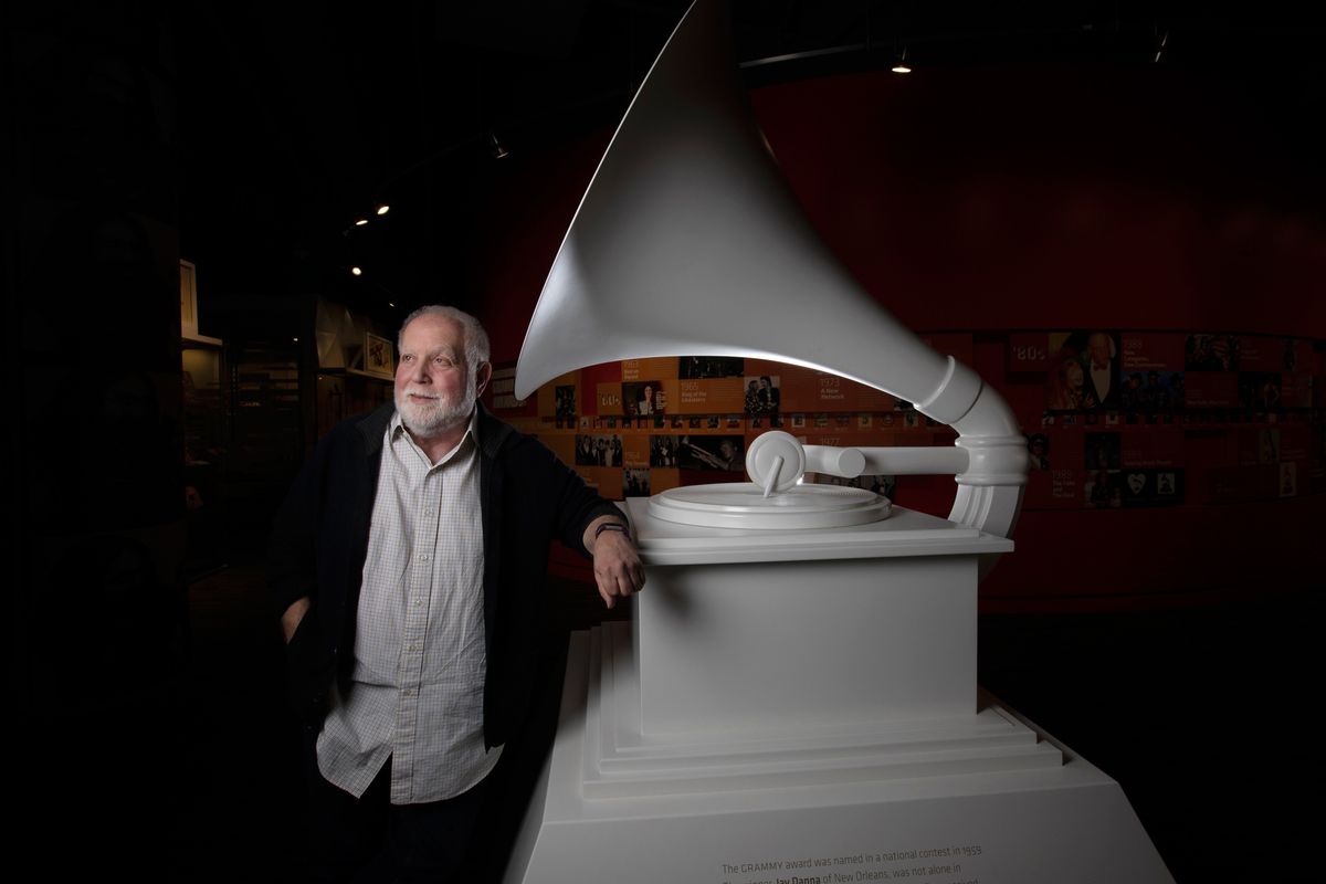GRAMMYs executive producer Ken Ehrlich in front of a giant GRAMMY Award.