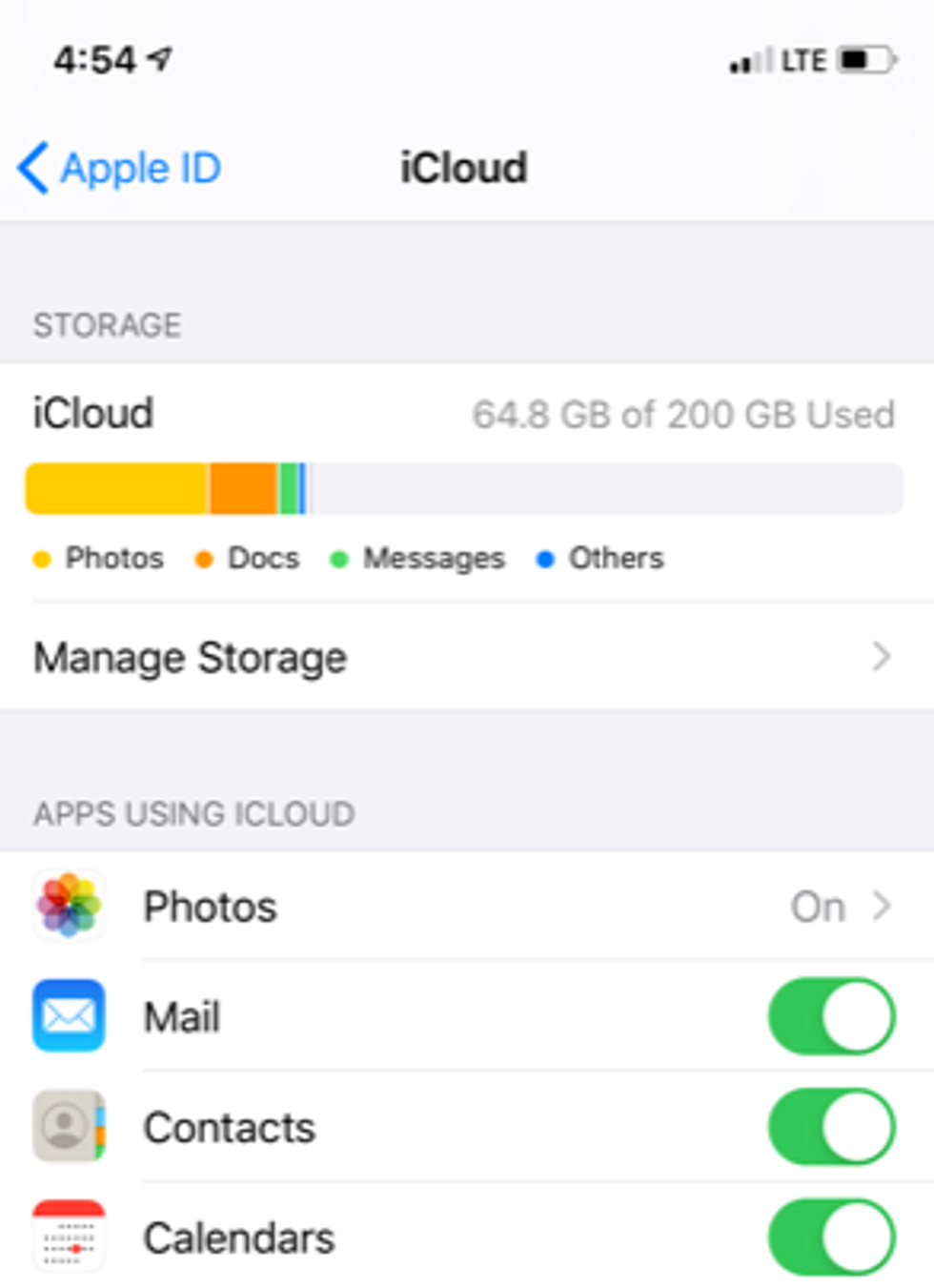 A screenshot of iCloud settings