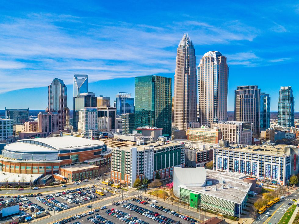 Aerial of Downtown Charlotte, North Carolina, USA