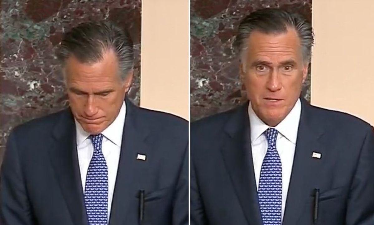 Mitt Romney Tears Up Before Announcing His Impeachment Trial Vote on the Senate Floor