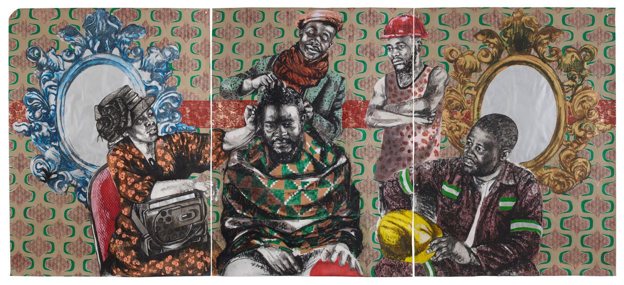 Acrylic and charcoal on paper artwork by artist Bambo Sibiya.