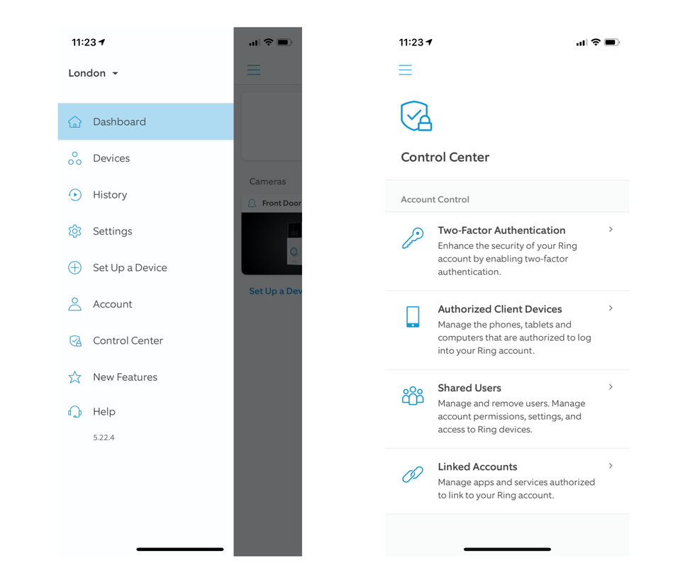 Ring app Control Center