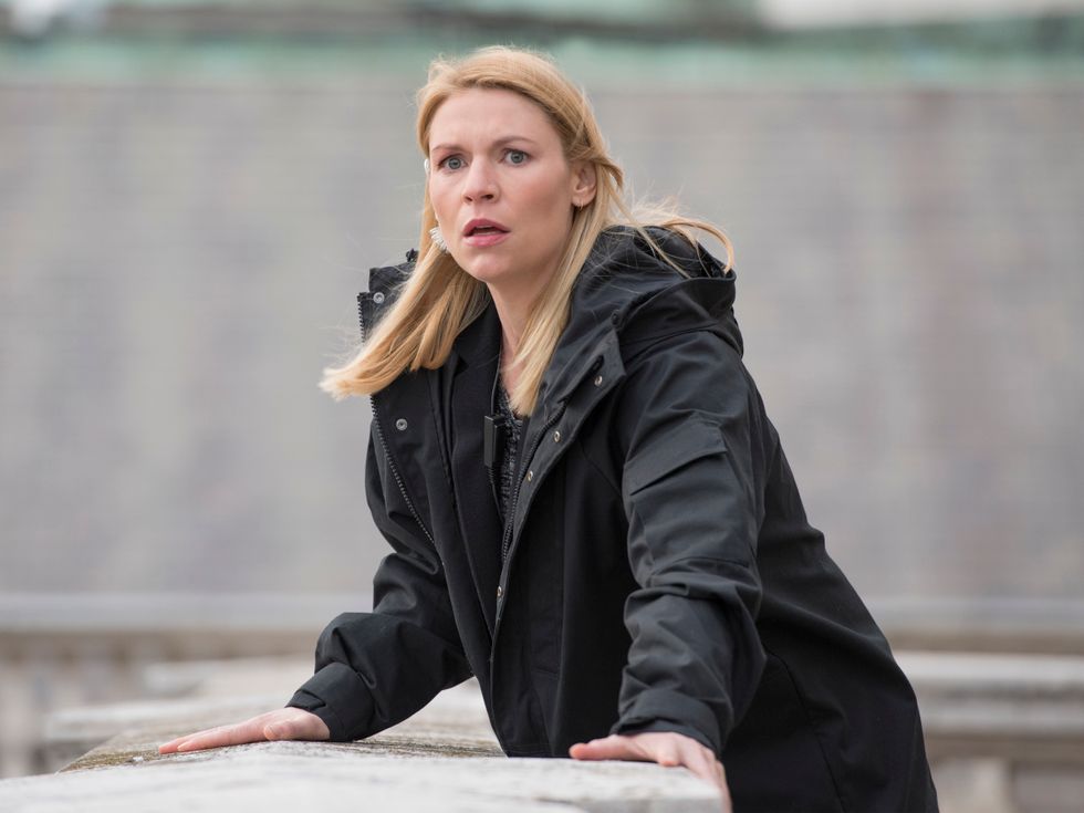 Claire Danes in a black jacket.