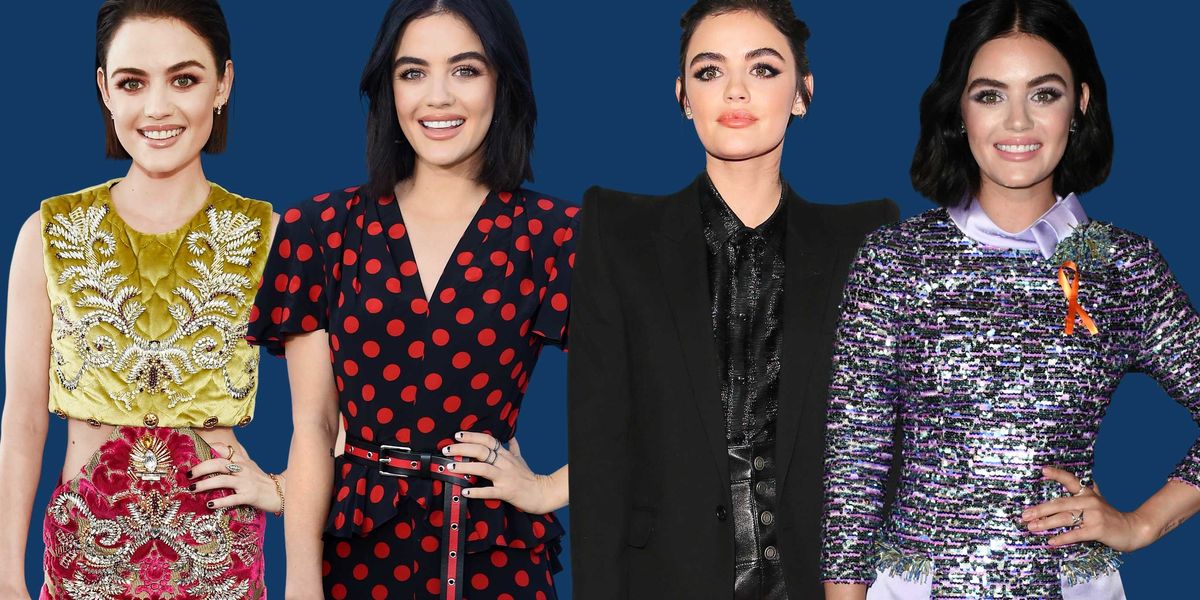Actress Lucy Hale in a variety of red carpet looks.