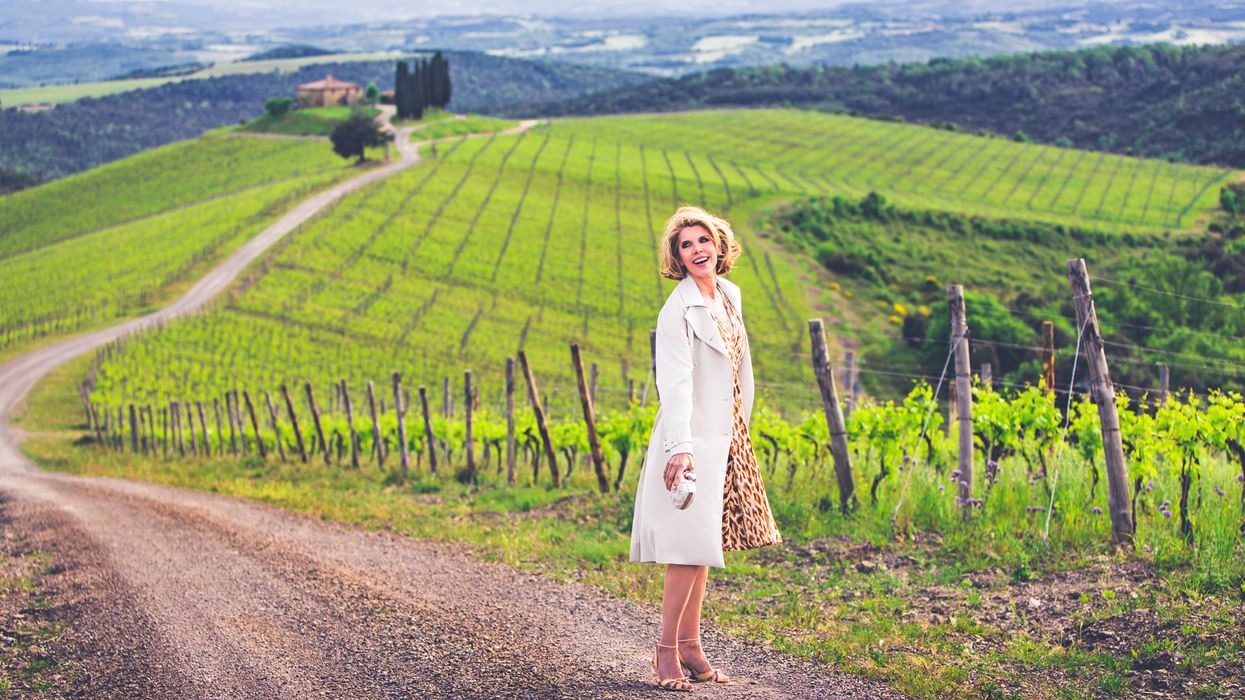 Christine Baranski in the Tuscan countryside.