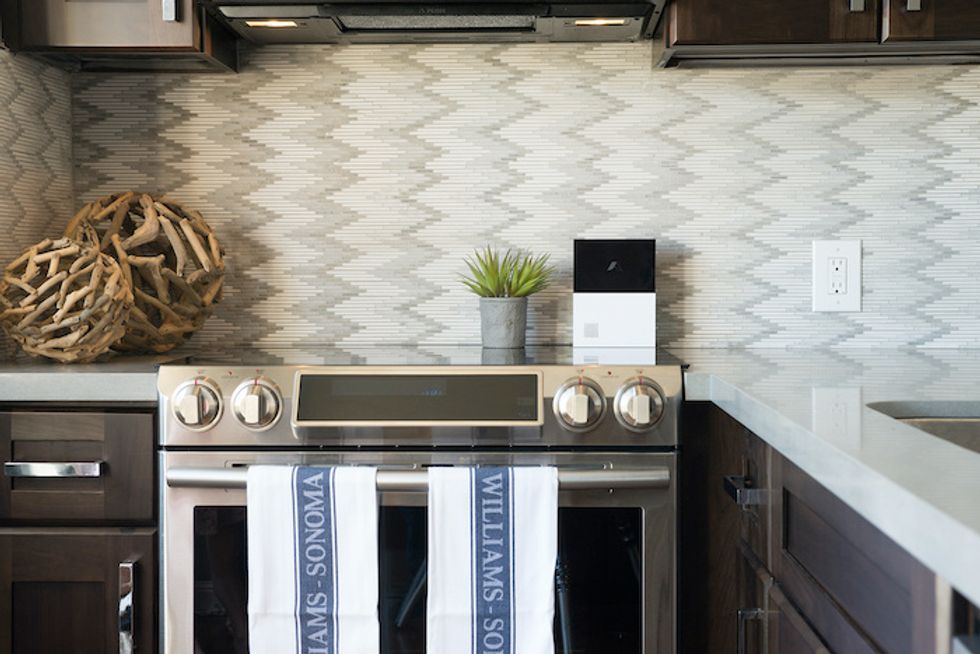 abode smart security kit on a kitchen counter