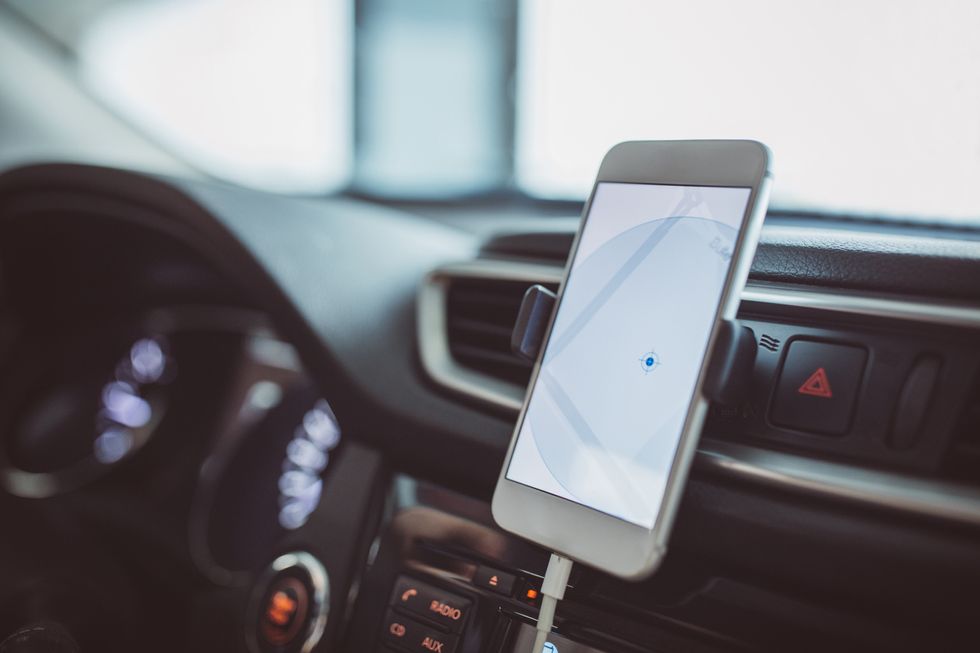 Smartphone on a car dashboard