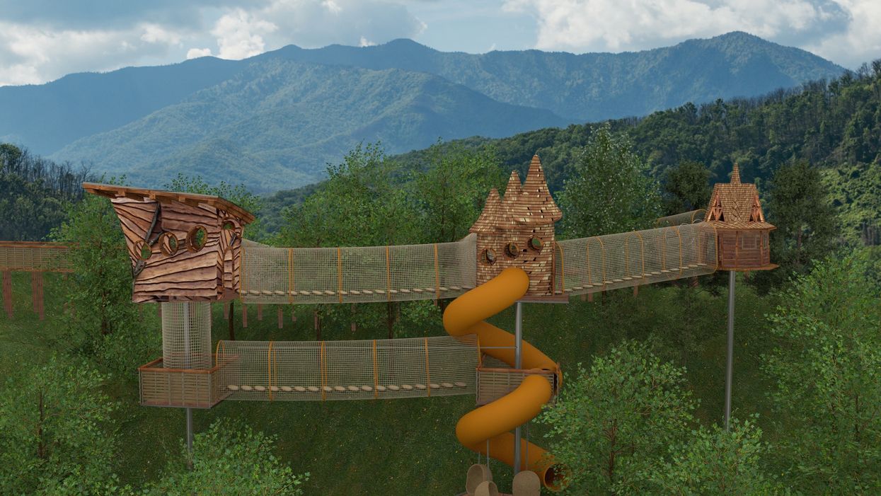 Tennessee mountaintop park building treehouse adventure course, tallest observation tower in Gatlinburg