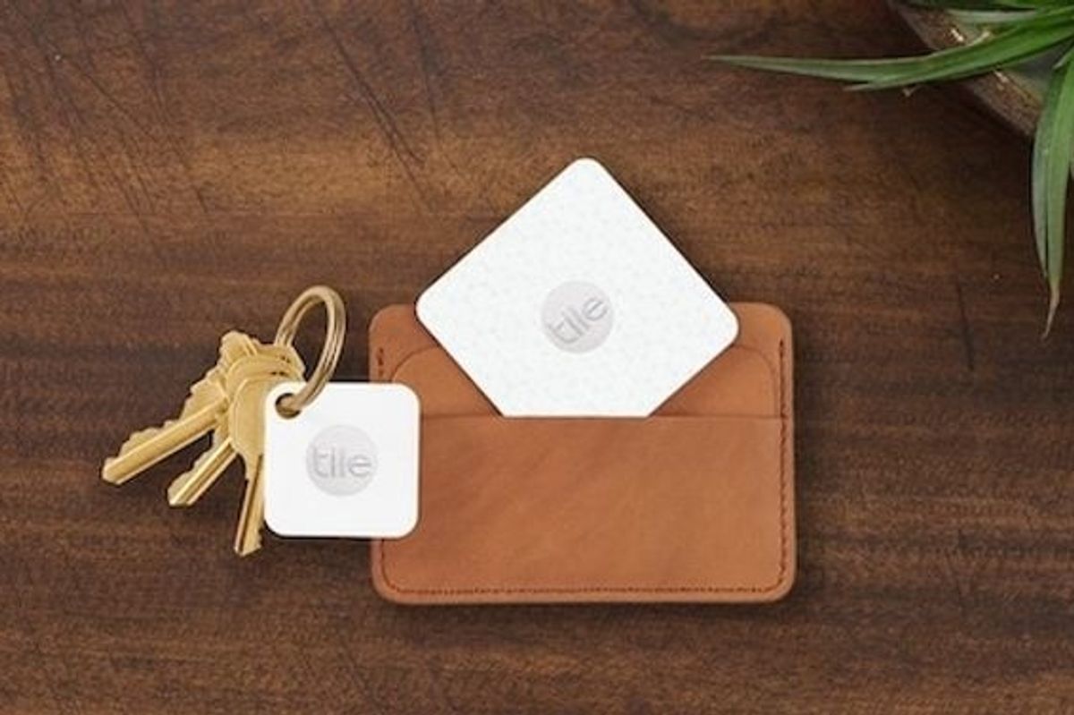 Photo of Tile Bluetooth tracker attached to keys