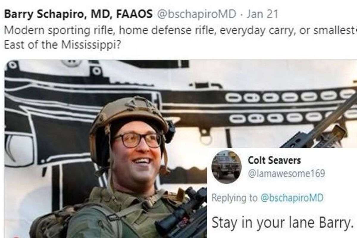 Gun enthusiast tells gun-owning Parkland dad and gunshot trauma surgeon, 'Stay in your lane.'