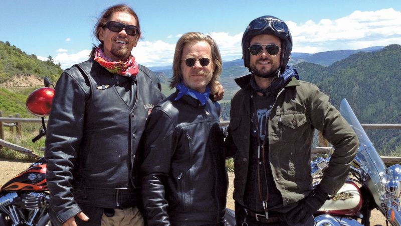 Steve Howey, William H. Macy, and Justin Chatwin on a motorcycle trip.