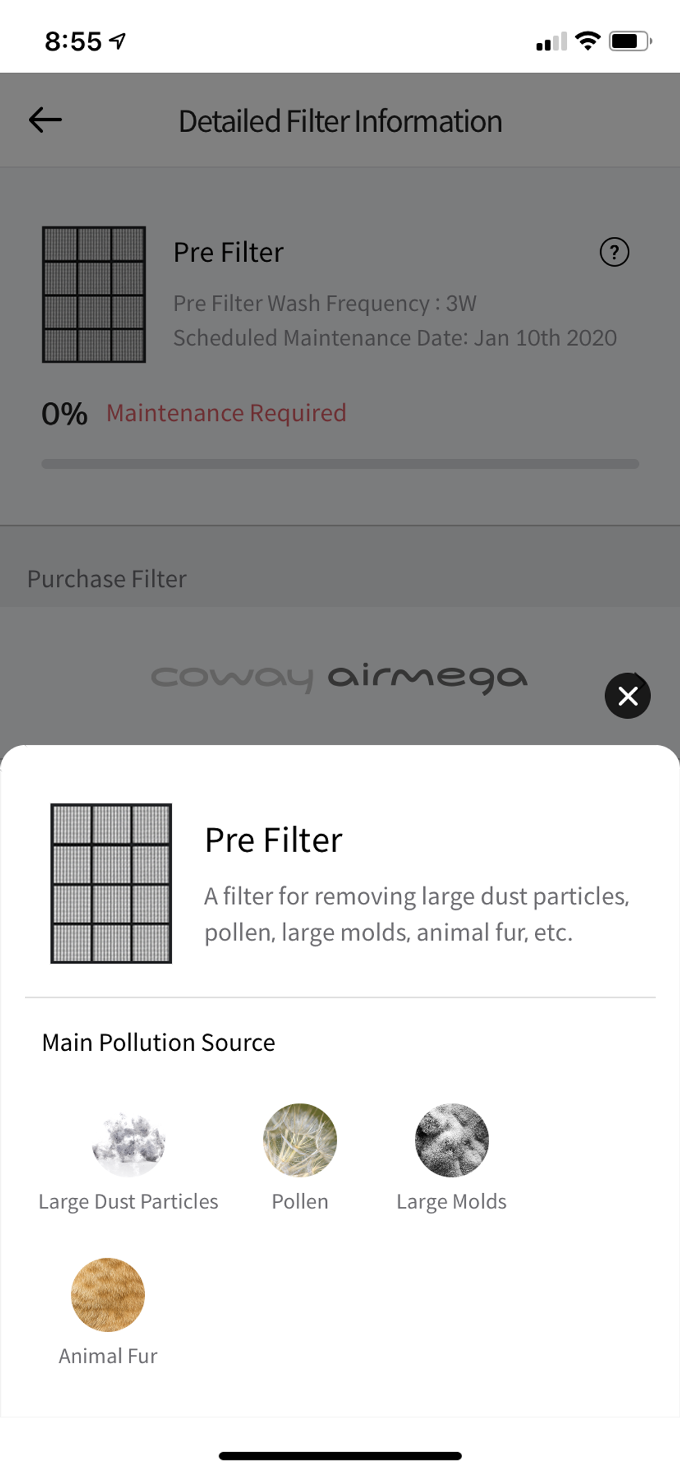 Coway IOCare app keeps you informed on why your air filter is dirty. Shows you pollution source.