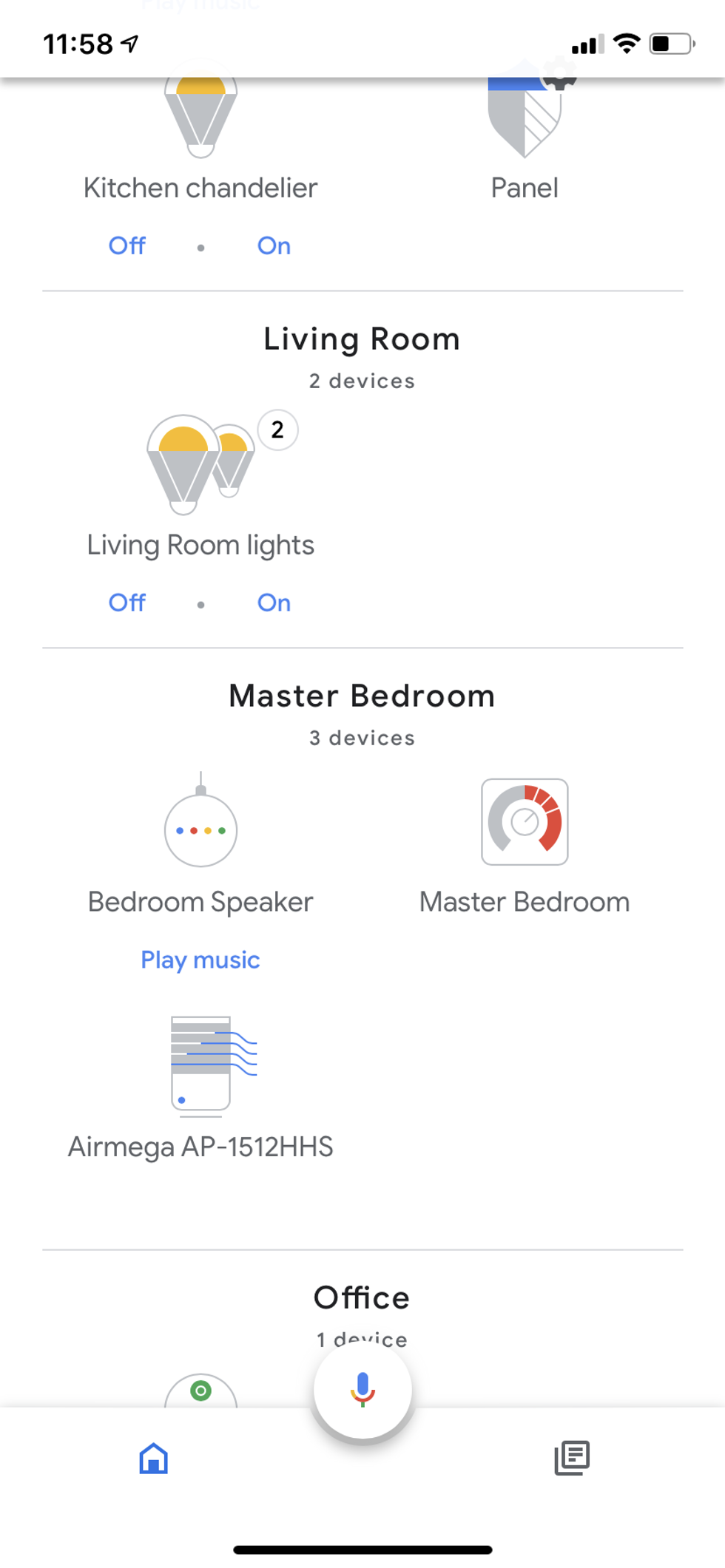 Google Home app with Airmega connected.