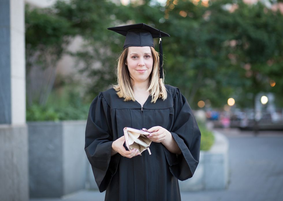 Recent college graduate in debt from earning a degree